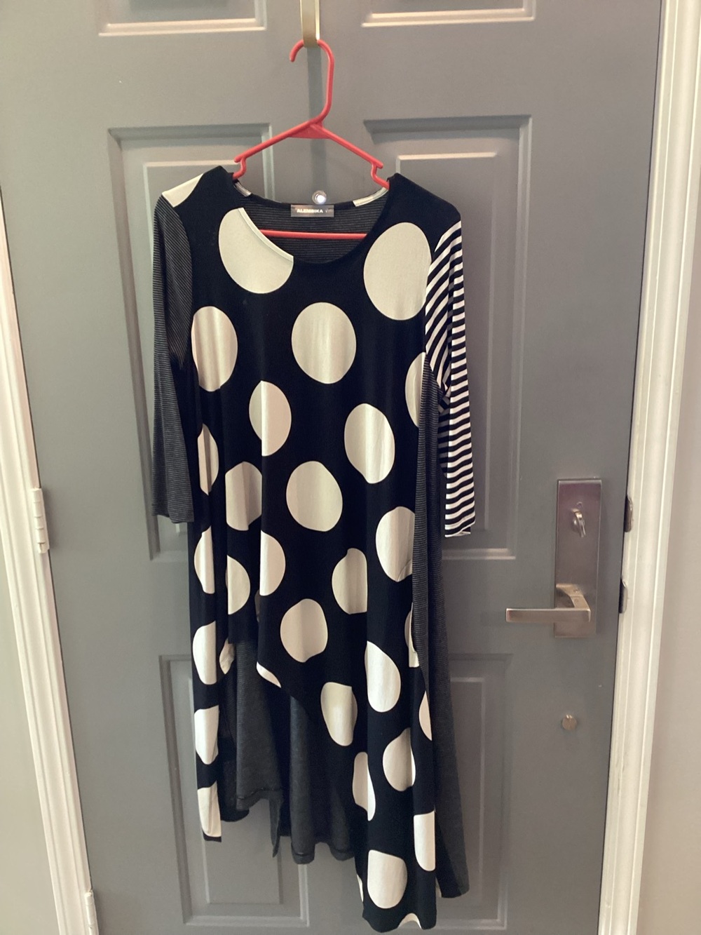 Alembika Black and White Polka Dot A-Line Dress